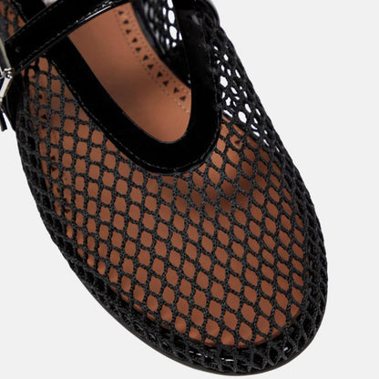 Leather-trimmed Fishnet Ballet Flats