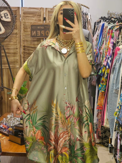 Elegant V-Neck Floral Shirt Dress