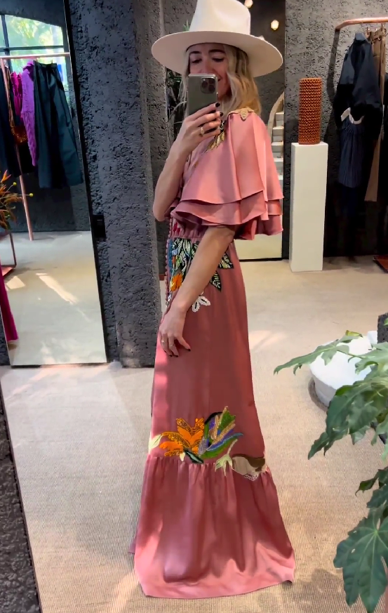 Coral Layered Sleeve Maxi Dress