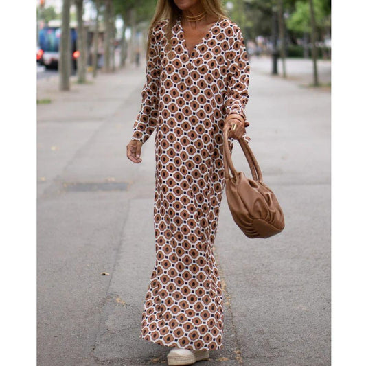 Brown Printed H-line Maxi Dress