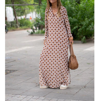 Brown Printed H-line Maxi Dress