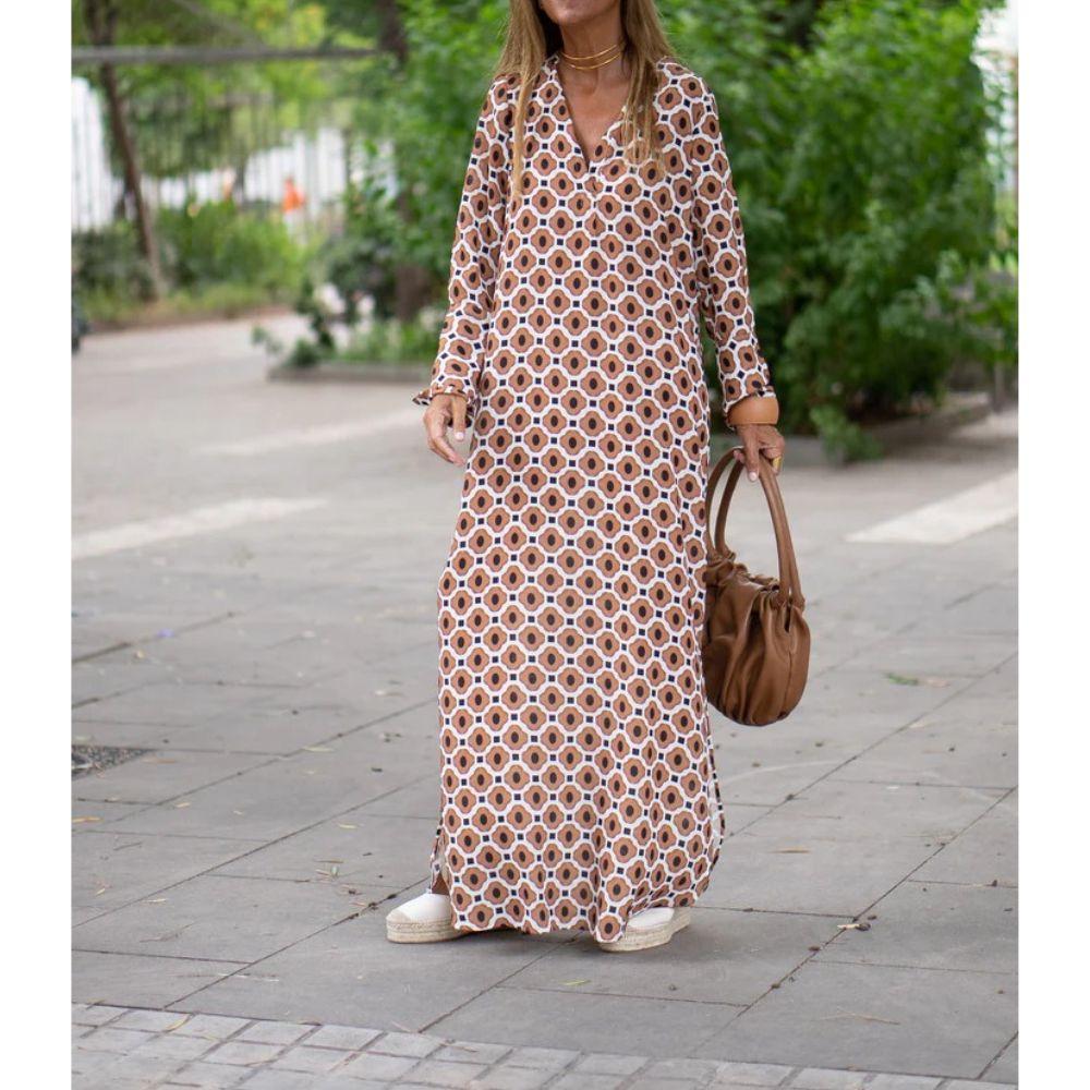 Brown Printed H-line Maxi Dress