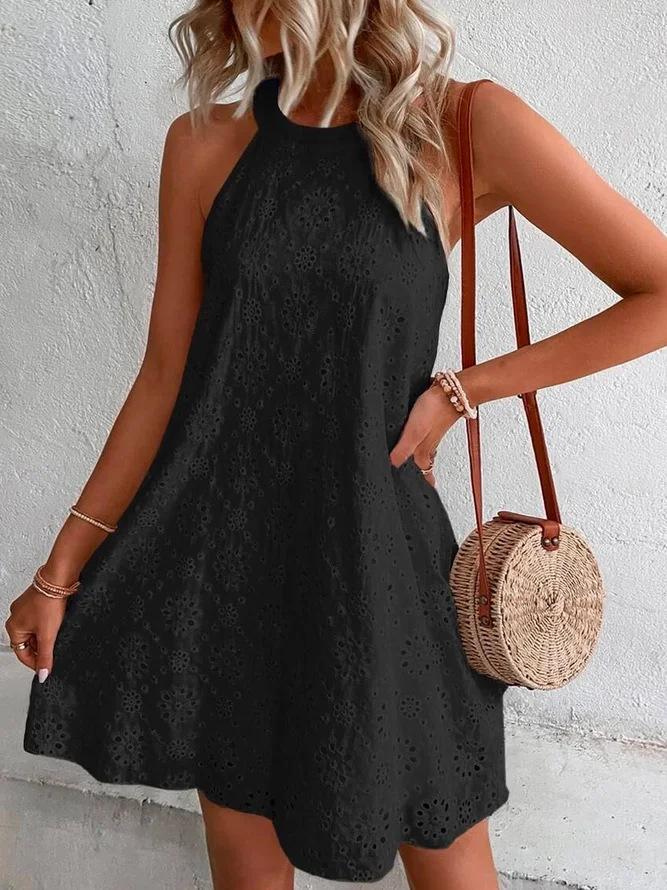 Women's Lace Solid-color Sleeveless Mini Dress