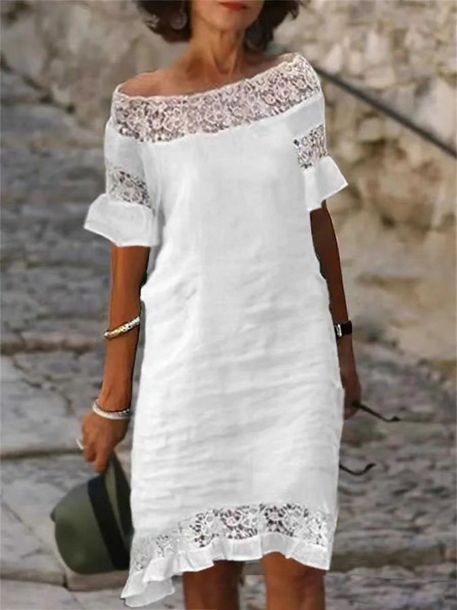 Lace Stitching Short Sleeve Mini Dress – iloveun
