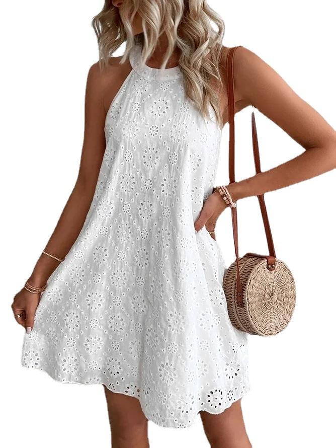 Women's Lace Solid-color Sleeveless Mini Dress