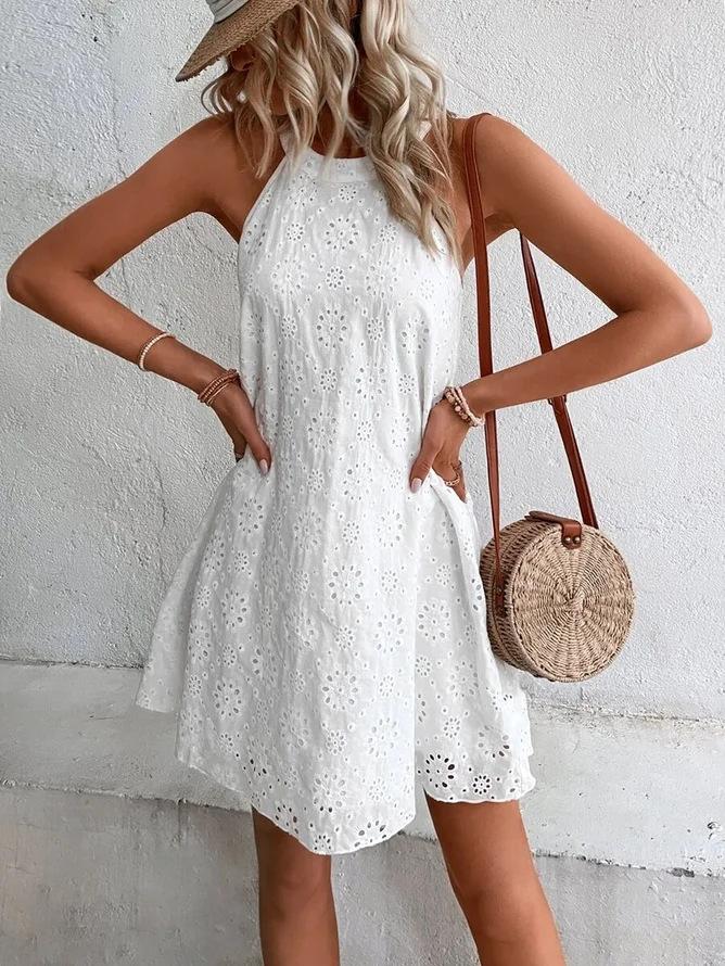 Women's Lace Solid-color Sleeveless Mini Dress