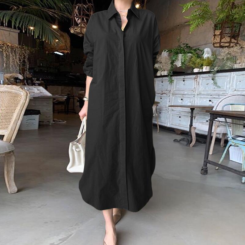 Fold Over Collar Side Pocket Maxi Dress