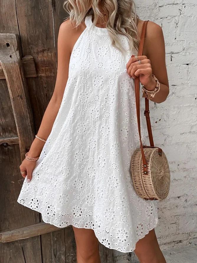 Women's Lace Solid-color Sleeveless Mini Dress