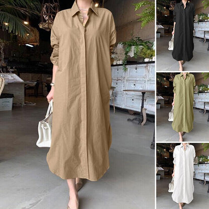 Fold Over Collar Side Pocket Maxi Dress