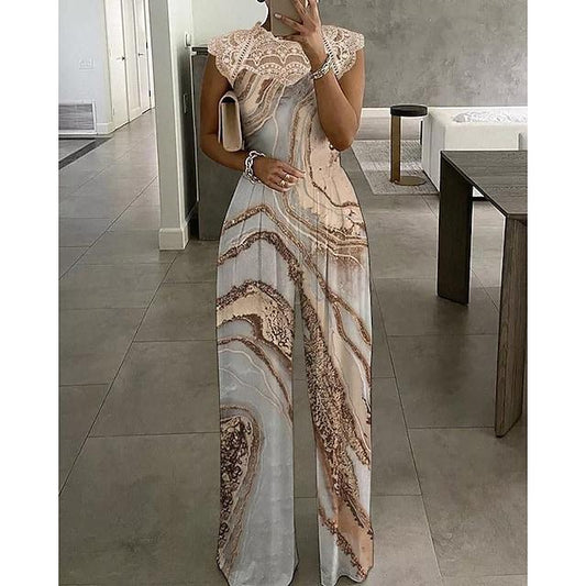 Women's Lace Print Crew Neck Elegant Daily Jumpsuit