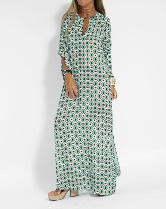 Green Printed H-line Maxi Dress