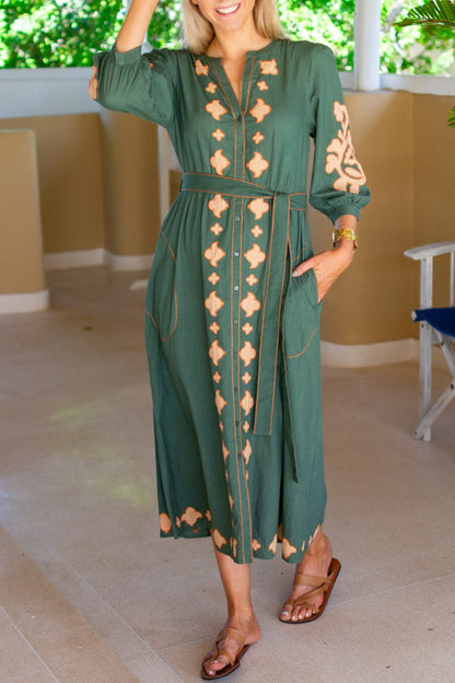 Green Cotton Applique Dress