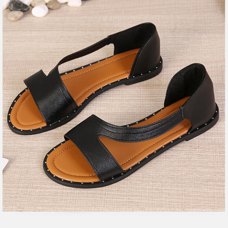 Fish-mouth Rivet Open Toe Flat Sandals